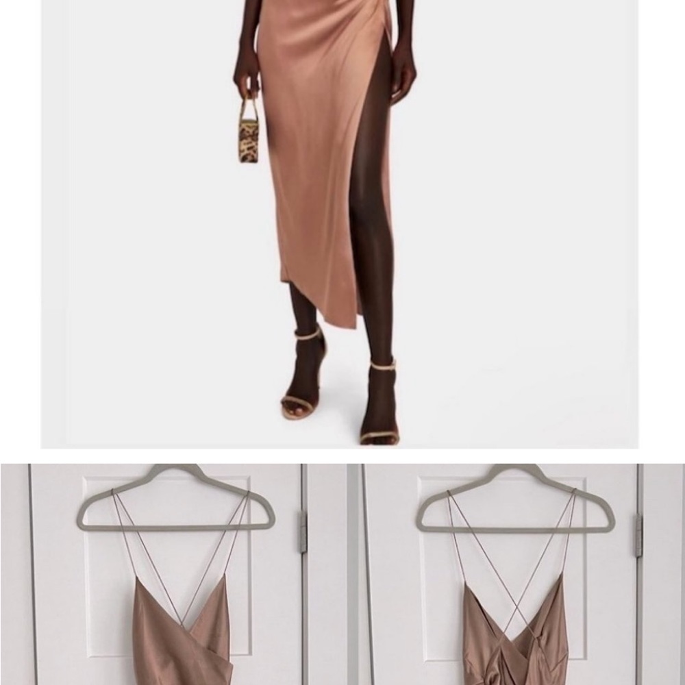The Sei Strappy Gathered Silk Satin Dress Rose Gold Beige Size 10 NEW with tags